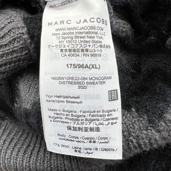 Marc Jacobs The Monogram Distressed Oversized Sweater Gray Black Size XL - Picture 14 of 16